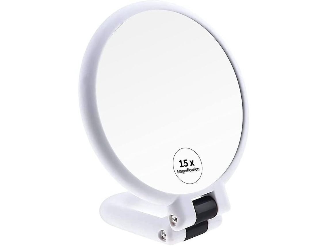 Espelho de Mão com 15x Aumento, Duplex com Pedestal Rotativo 360° para Viagem e Uso Diário