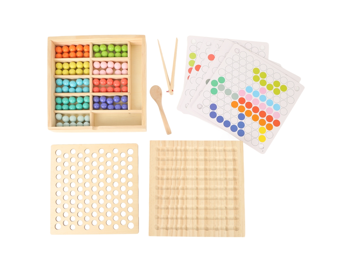 Jogo Educativo De Contas Com Tabuleiro De Madeira Para Crianças: Aprendizado Por Correspondência De Cores