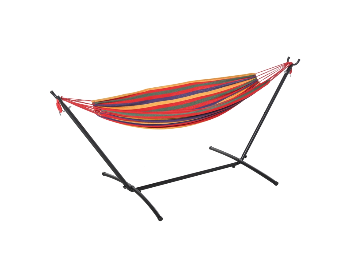 Cama Rede Multicor 200x150cm, Aço Portátil, 6 Níveis Altura, Bolsa, 150kg. Ge