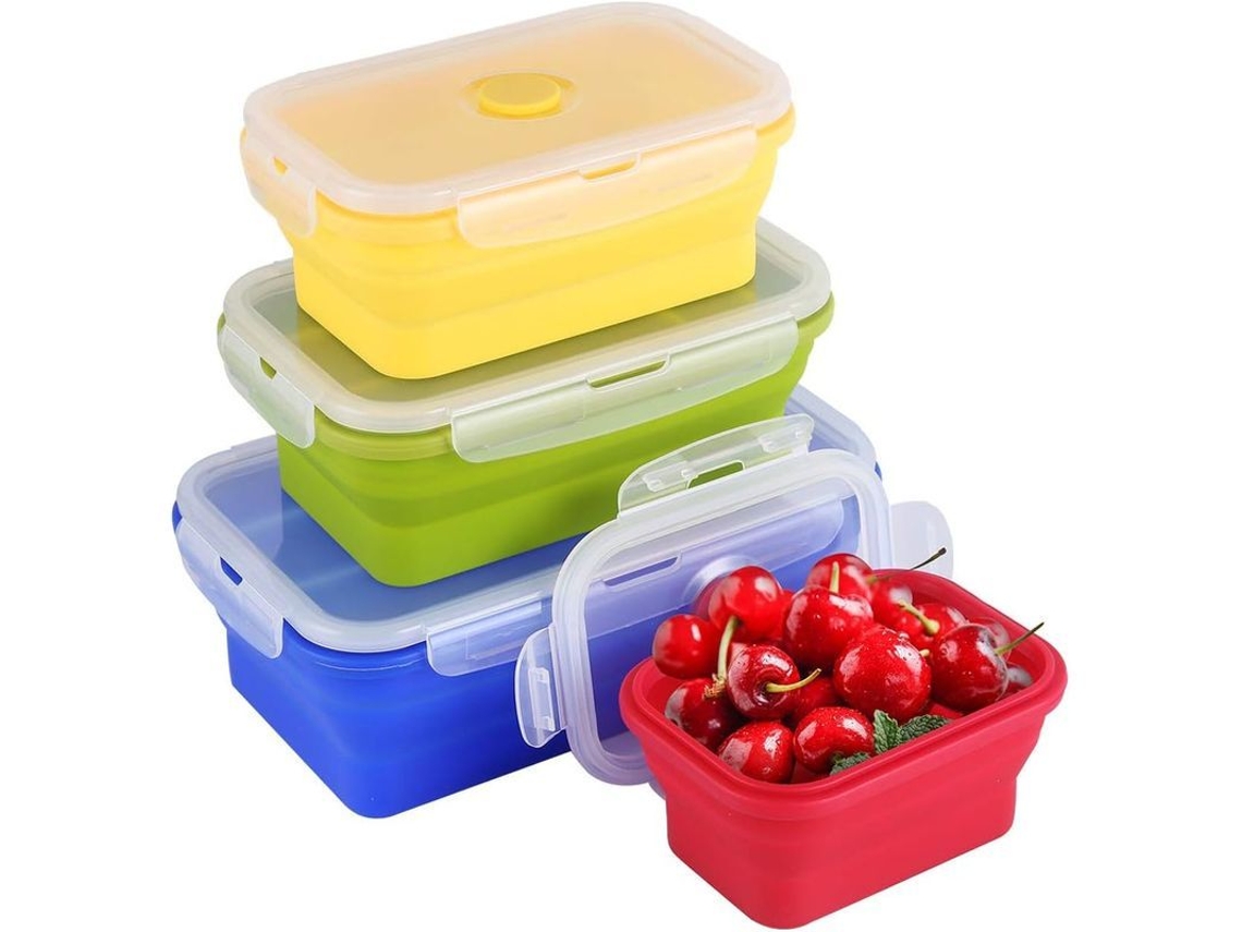 2026 contenedores de Almacenamiento de Silicona Plegables Con Tapa Airtight para Comida, Microondas Y Congelador, Set de 4