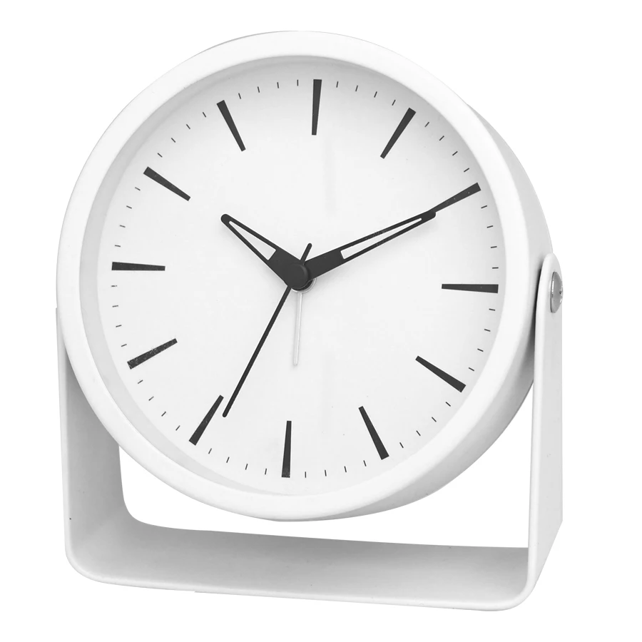 (Branco) 1 Despertador de mesa giratório de metal com mecanismo de quartzo de 4,5 polegadas, simples e silencioso