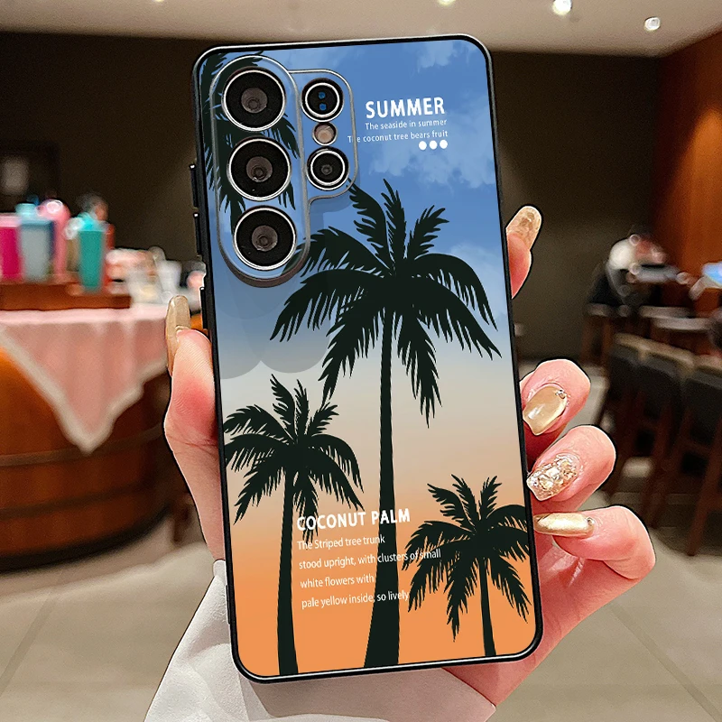Capa Para Celular Galaxy S23 Ultra Com Estampa De Coqueiro À Beira-mar E Fixação Magnética (preta).