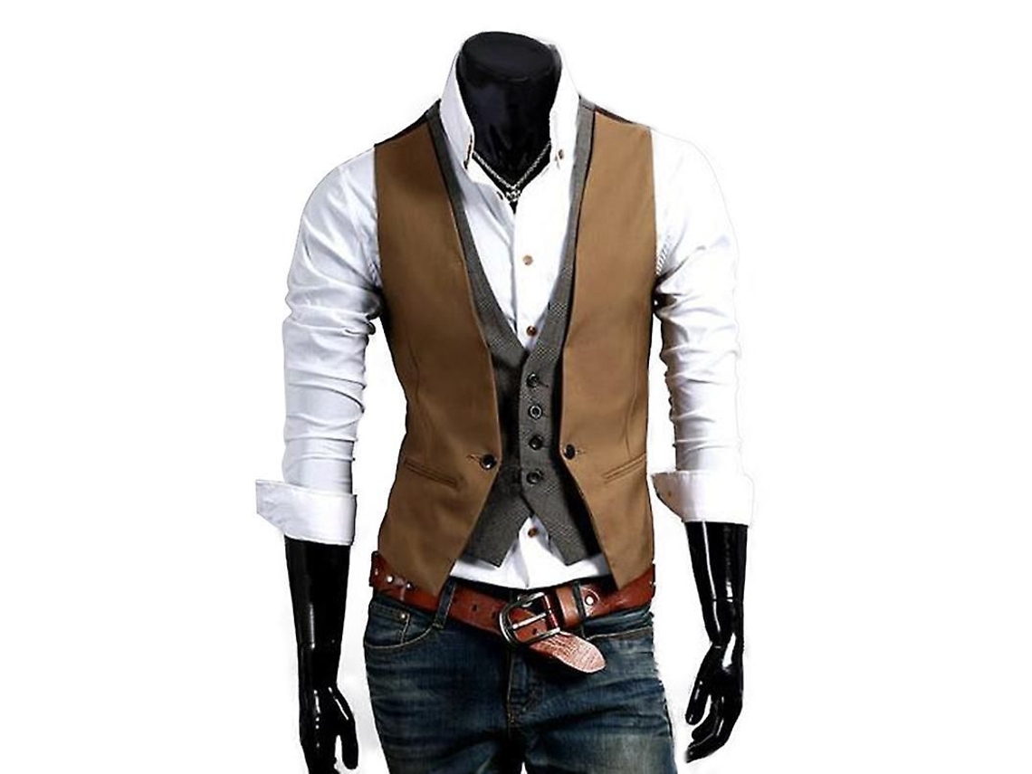 Colete Slim Fit Para Homem Traje Tuxedo Formal Casamento Jaqueta Gola Camel