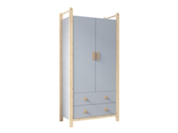 Armário 90x45x180 Cm - Com Barra, 2 Gavetas, Para Quarto, Sala, Hall De Entrada - Azul + Pinho