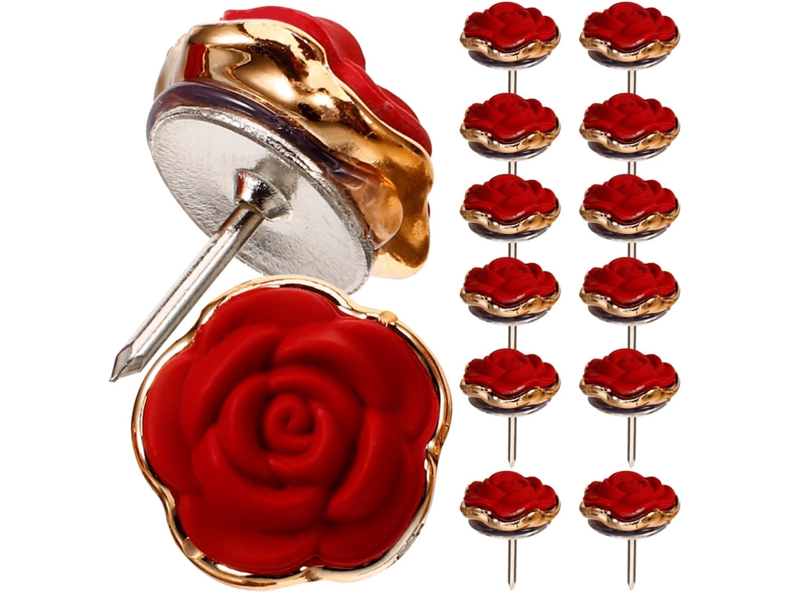 Upkoch Tachinhas Decorativas Vermelhas Compactas E Leves Em Formato De Rosa, 30 Peças Em Resina E Metal Para Escritório