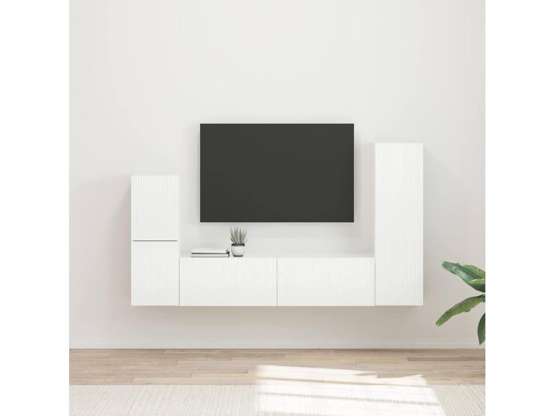 Vidaxl Conjunto De Móvel De Tv 4 Pcs Branco Brilhante