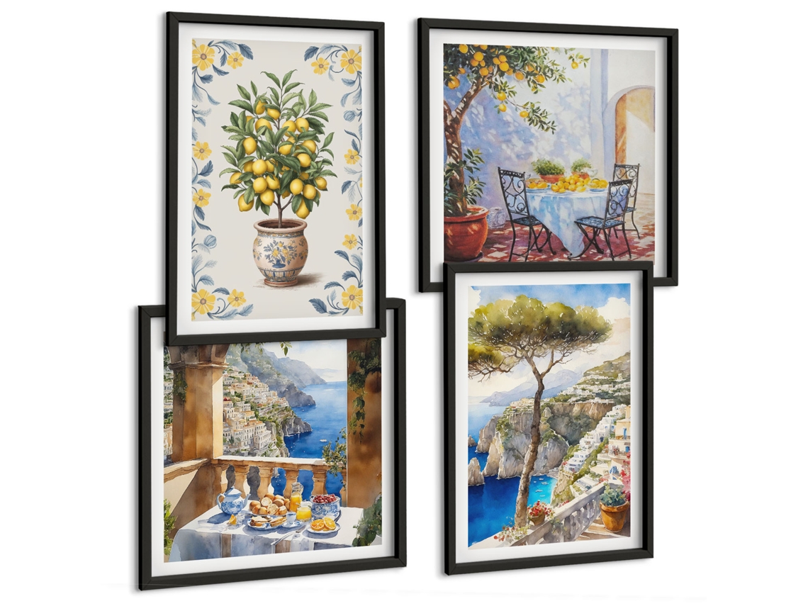 Conjunto De Pinturas Arte De Rostos E Folhas Por Matisse Moldura Preta Imagens Para Um Quarto Infantil Espelharte (conjunto De 4 Imagens)