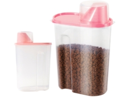 Conjunto De 2 Recipientes Herméticos, 2,5 L, 25 X 15 X 8 Cm, Com Tampa, Rosa, Para Ração, Para Organização Doméstica Na Cozinha E Bancada, Em Abs