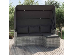 Vidaxl Sofá De Jardim De 3 Lugares C/ Teto/apoio De Pés Vime Pe Cinza