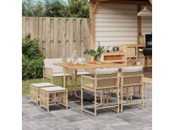 9 Pcs Conjunto De Jantar P/ Jardim Com Almofadões Vime Pe Bege Dkd Home Decor