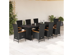 Conjunto 9 Peças Jantar P/ Jardim C/ Almofadões Vime Pe Preto Dkd Home Decor