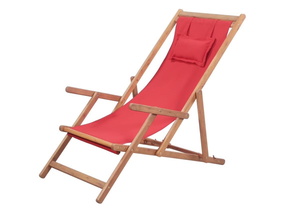 Cadeira De Praia Dobrável Tecido Estrutura De Madeira Vermelho Dkd Home Decor