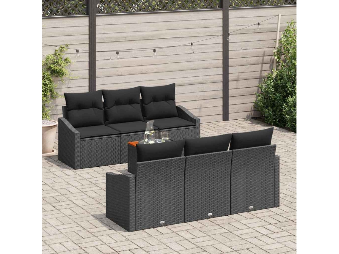 Vidaxl Conjunto De Sofá De Jardim 7 Unid. Preto Vime Pe