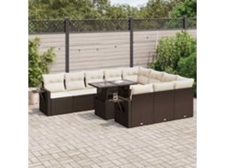 Vidaxl 11 Pcs Conjunto Sofás De Jardim C/ Almofadões Vime Pe Castanho
