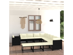 Vidaxl 12 Pcs Conjunto Lounge De Jardim C/ Almofadões Vime Pe Preto