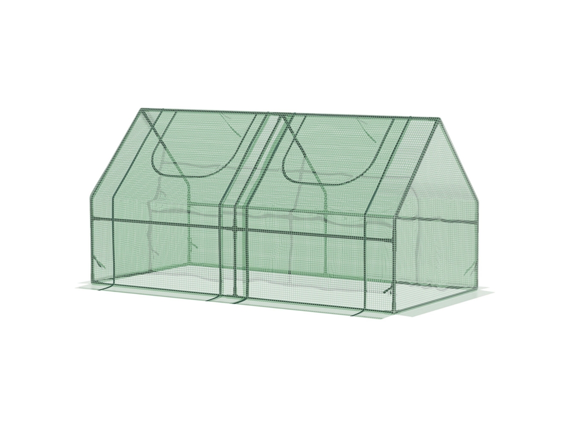 Pequeno fogão verde para exterior com dupla proteção para plantas e flores, 180x90x90 cm.