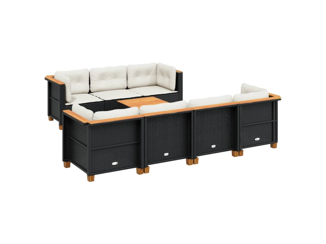 Maison Exclusive - 8 Pcs Conjunto Sofás De Jardim Com Almofadões Vime Pe Preto