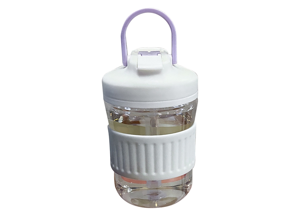 Mali garrafa de Água com Canudo 400ml Transparente Resistente a Quedas Isolada Portátil Roxa
