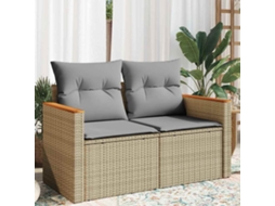 Sofá De Jardim De 2 Lugares Com Almofadões Vime Pe Bege Dkd Home Decor