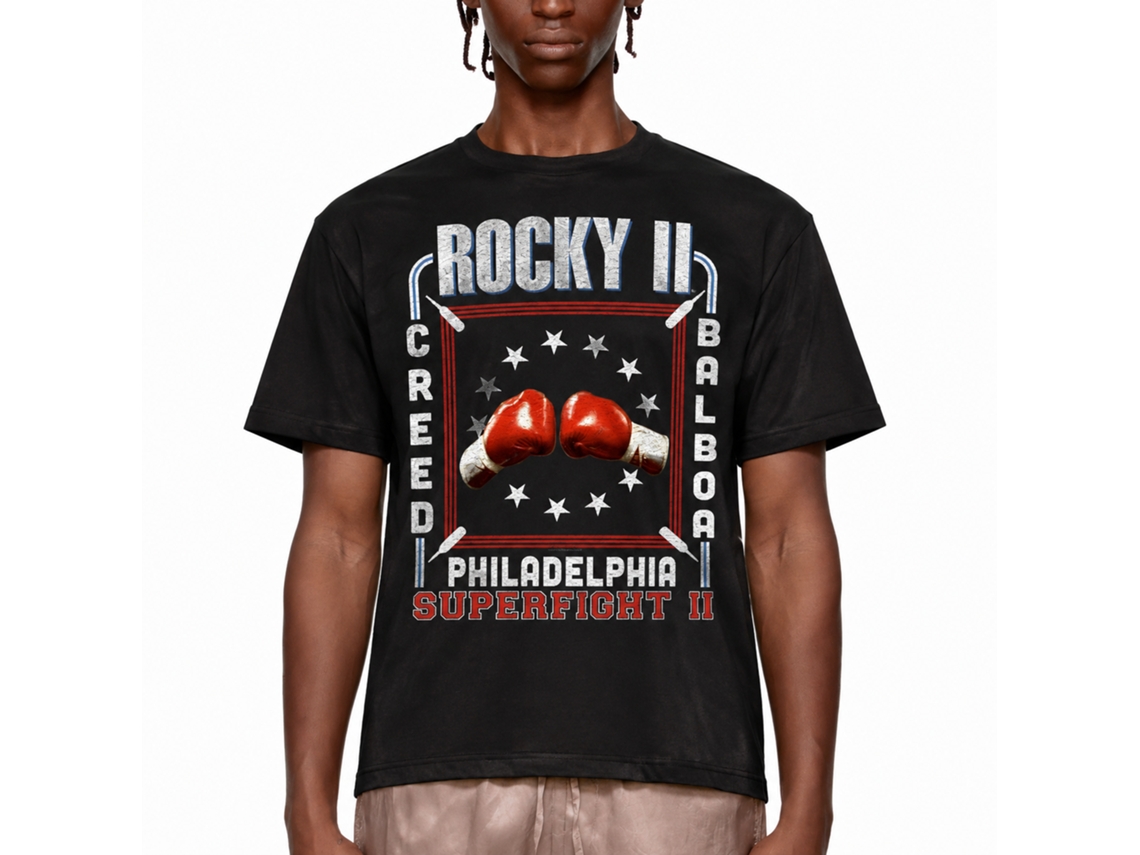 Rockinstone Rocky Movie Ii Super Fight Ii Black Adult T-shirt Size:xl