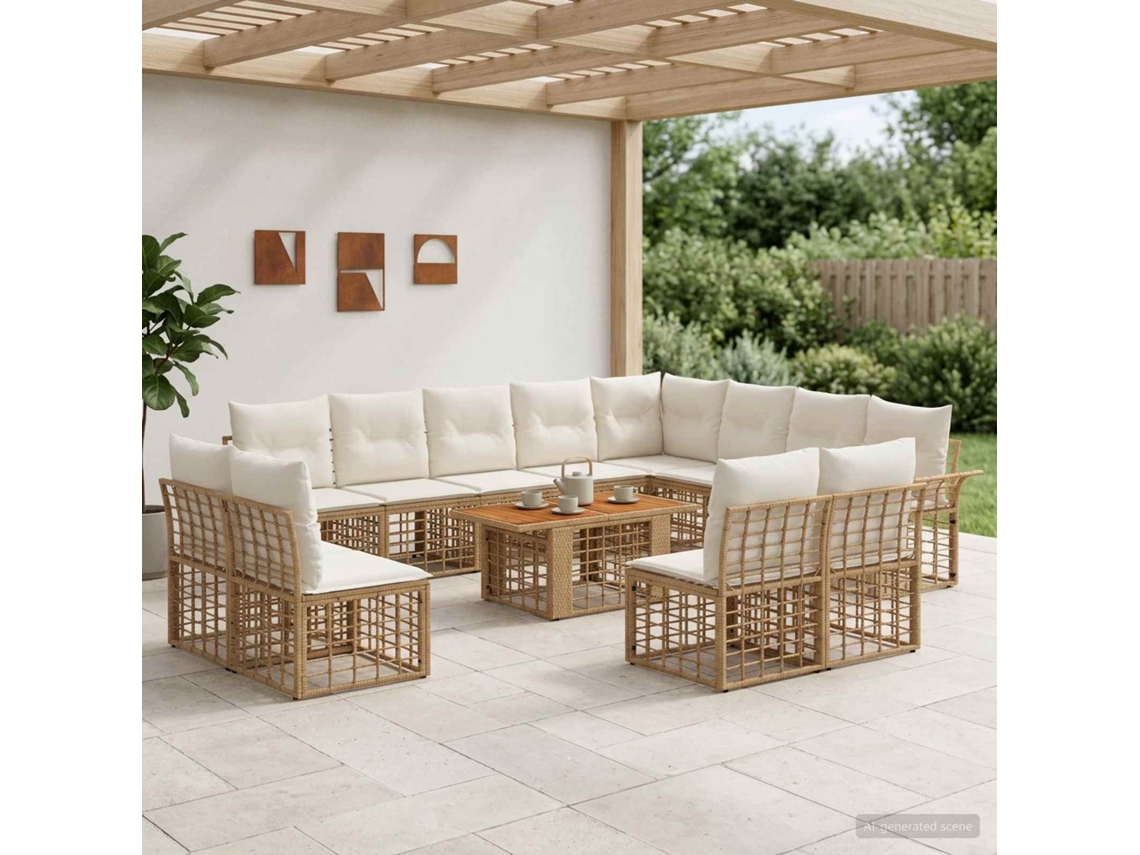 Vidaxl Conjunto De Sofá De Jardim 13 Unid. Natural E Branco Creme