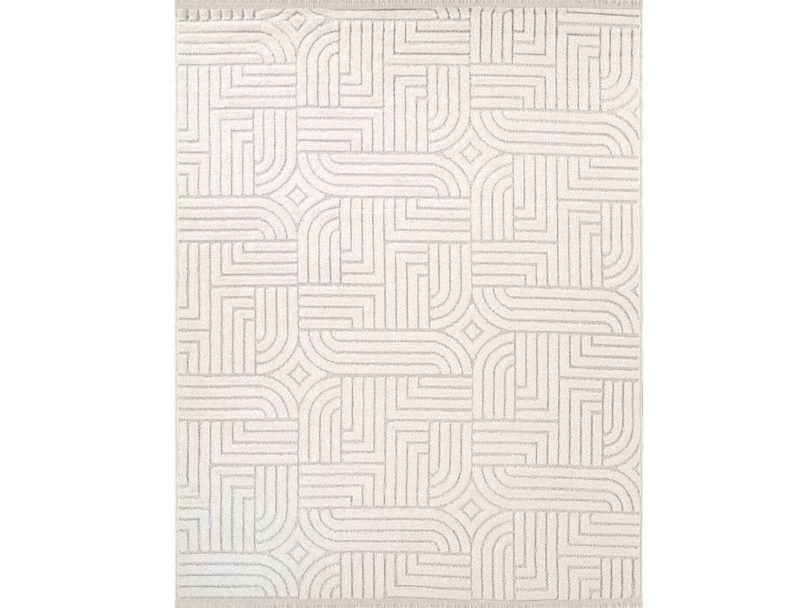 Tapete De Sala Com Relevo Geométrico Cru 120x180