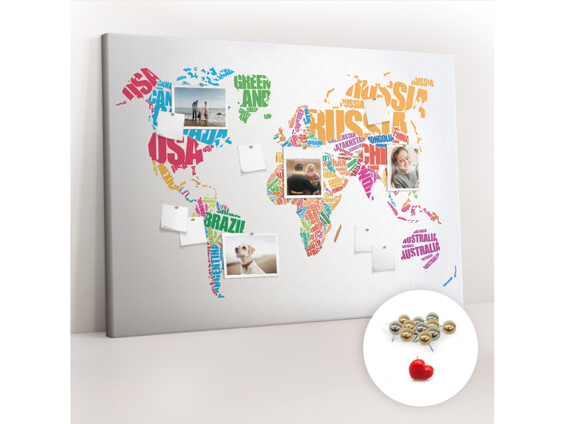 Quadro De Cortiça Com Impressão Nomes De Países Coloridos Para A Sala De Estar Espelharte (140x100 Cm)