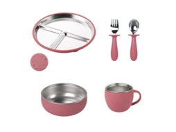 Conjunto de Loiça Infantil, Conjunto de 5 Peças, Material de Aço Inoxidável 304, com Ventosa. Rosa CZHHMART