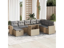 Vidaxl 9 Pcs Conjunto De Sofás P/ Jardim Com Almofadões Vime Pe Bege