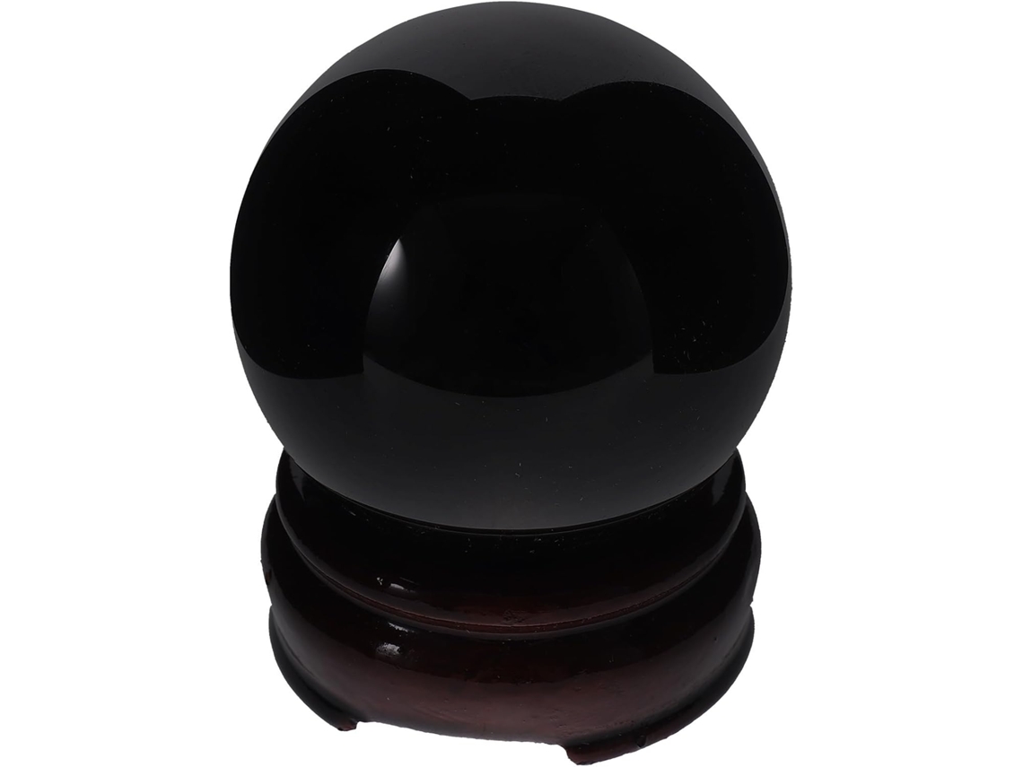Esfera Decorativa De Madeira Com Cristal De Obsidiana Negra De 6 Cm E Suporte – Esfera