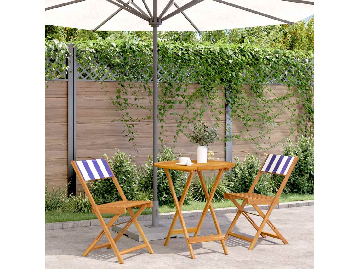 Vidaxl 3pcs Conjunto Bistrô Tecido/madeira Maciça Padrão Azul E Branco