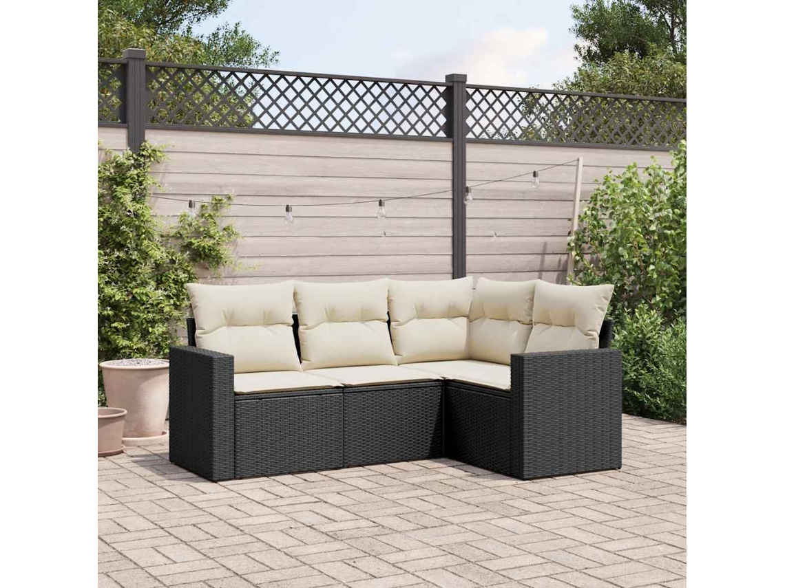 Vidaxl 4 Pcs Conjunto De Sofás Para Jardim C/ Almofadões Vime Pe Preto