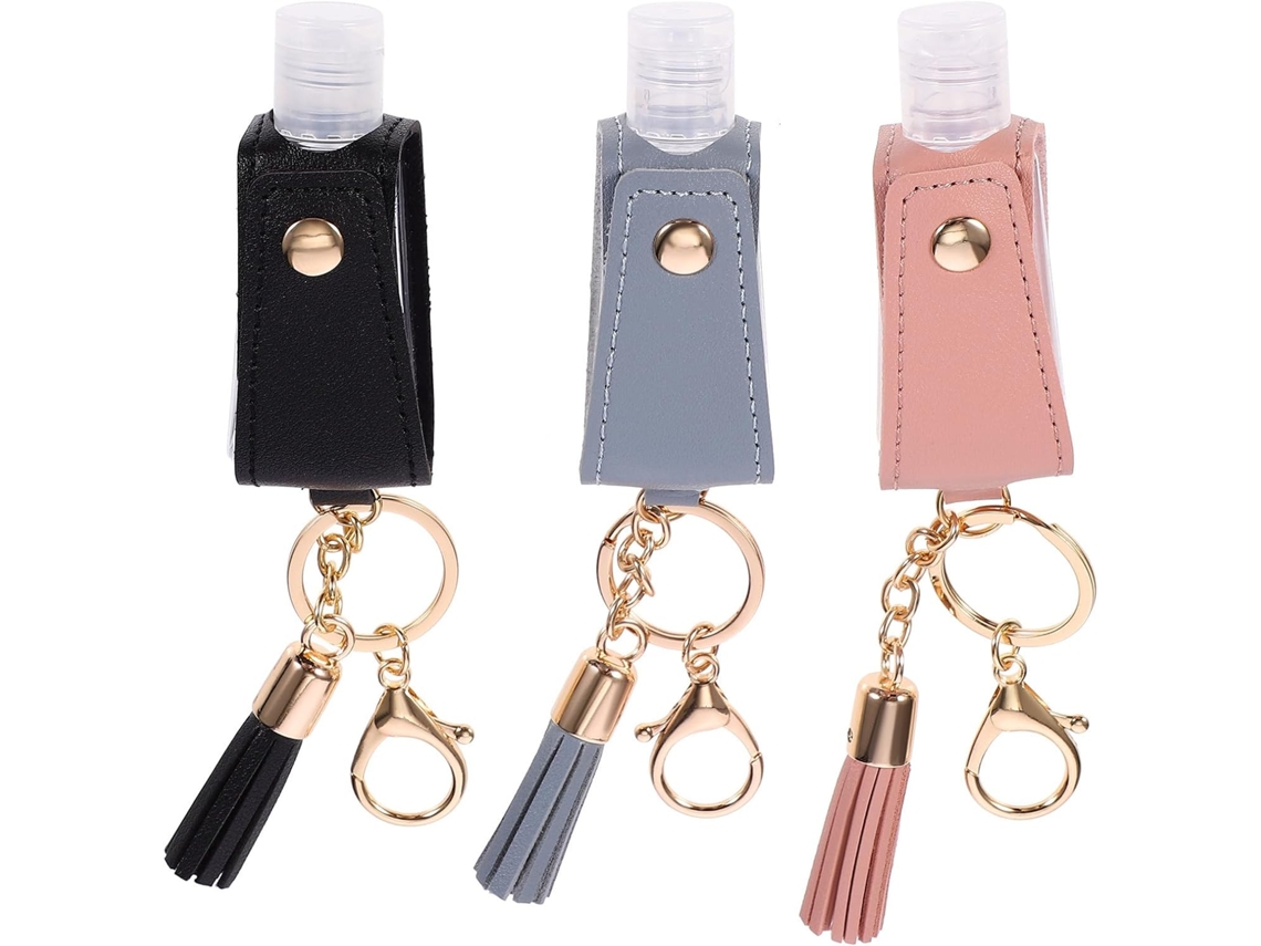 Conjunto de 3 pequenos jarros de plástico vazios e reutilizáveis com revestimento em couro PU para armazenamento.