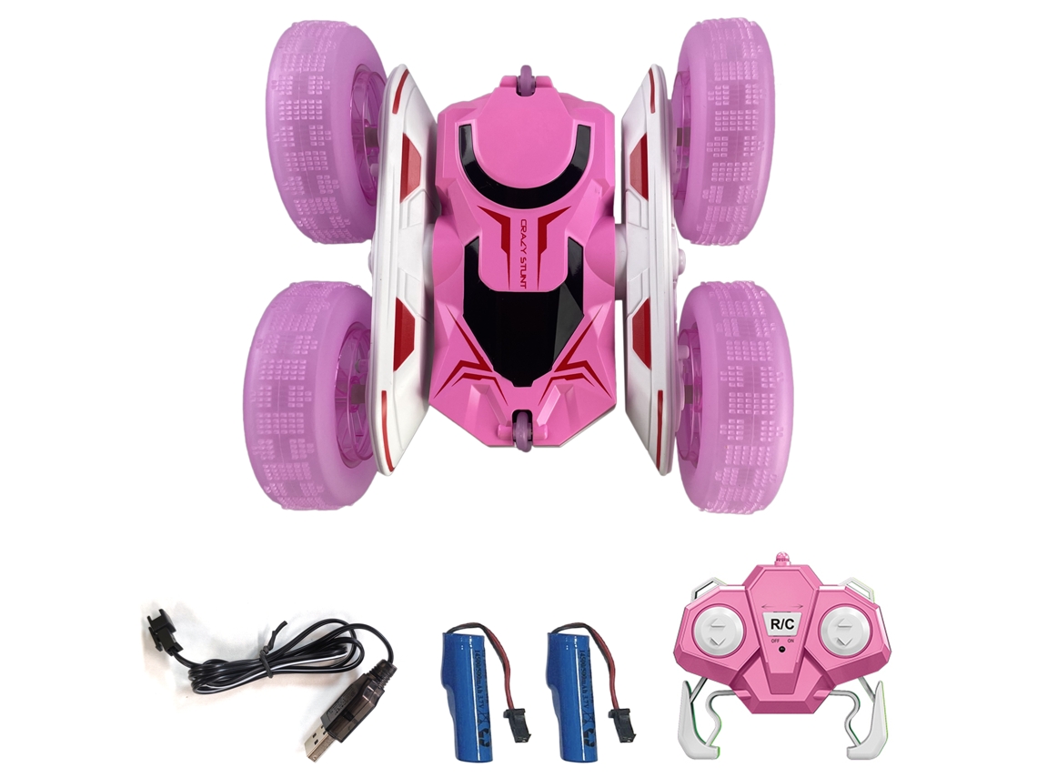 Mali carro de Controle Remoto para Crianças, Carro de Stunt Elétrico 4wd 2.4ghz com Luzes Led, 2 Baterias Recarregáveis (rosa)