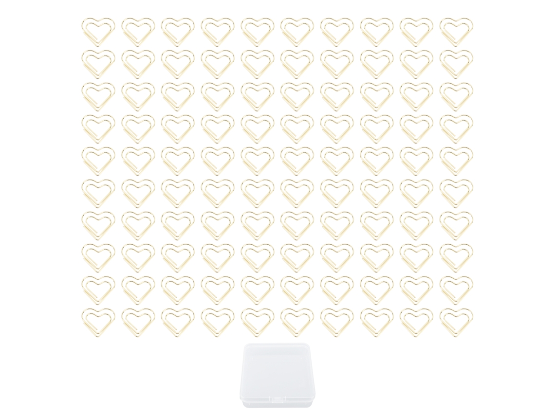 100 Clip de Papel em Forma de Coração Metal Fofo Portáteis Pequenos para Organizar Documentos Cor Gold
