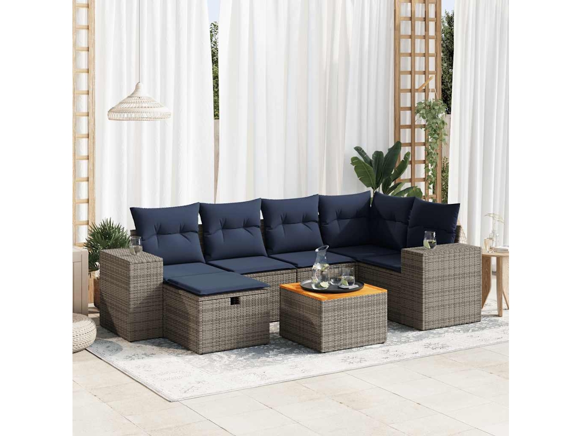 Vidaxl 7 Pcs Conjunto Sofás P/ Jardim C/ Almofadões Vime Pe Cinzento
