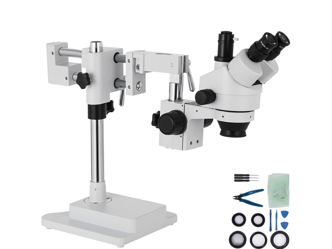 Microscópio Estéreo Trinocular Profissional 3,5x 90x Com Suporte De Braço Duplo E Lentes De Vidro Tekmaquinas