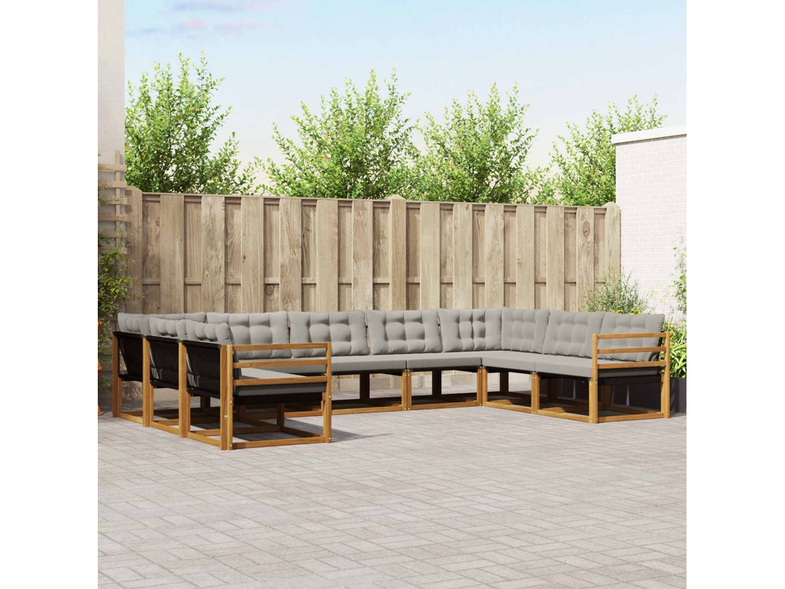 Vidaxl Conjunto De Sofás Para Exterior 9 Pcs Cinza Natural E Claro