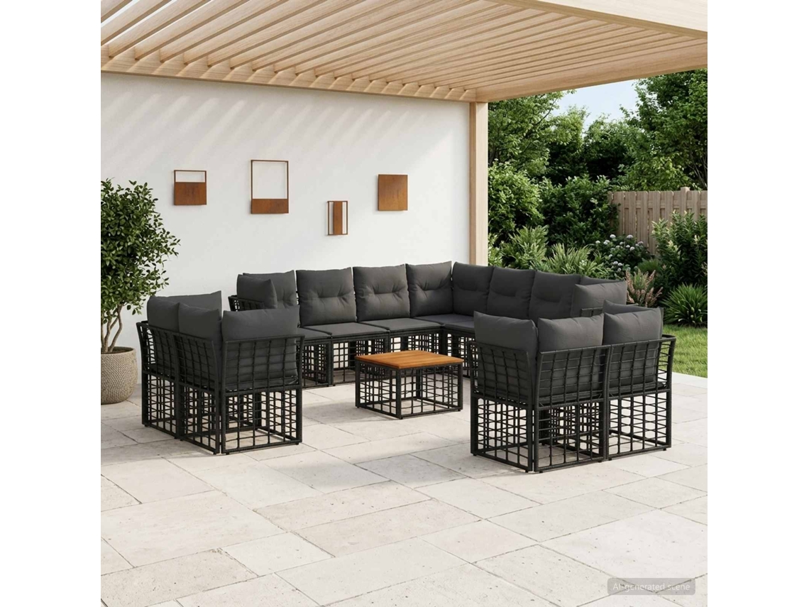 Vidaxl Conjunto De Sofás Para Exterior 12 Unid. Preto E Cinza Escuro