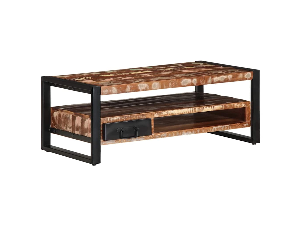 Vidaxl Mesa De Centro Multicor 90x50x36 Cm Madeira Maciça Recuperada