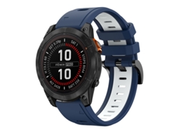 Bracelete Para Garmin Fenix 7 Pro (47mm) - Silicone Esportivo - Duas Cores (22mm) Azul Meia-noite + Branco