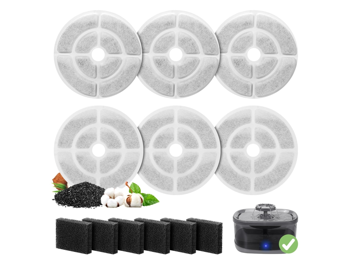 Kit com 6 Filtros de Reposição para Bebedouros de Gato, 6 filtros e 6 esponjas | S/MARCA