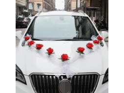 Conjunto De Decoração Para Carro De Casamento Com Tule E Flores De Seda - Lavável E Reutilizável Branco E Vermelho