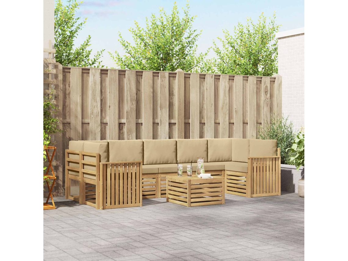 Vidaxl Conjunto De Sofás Para Exterior 8 Unid. Branco E Bege Poliéster