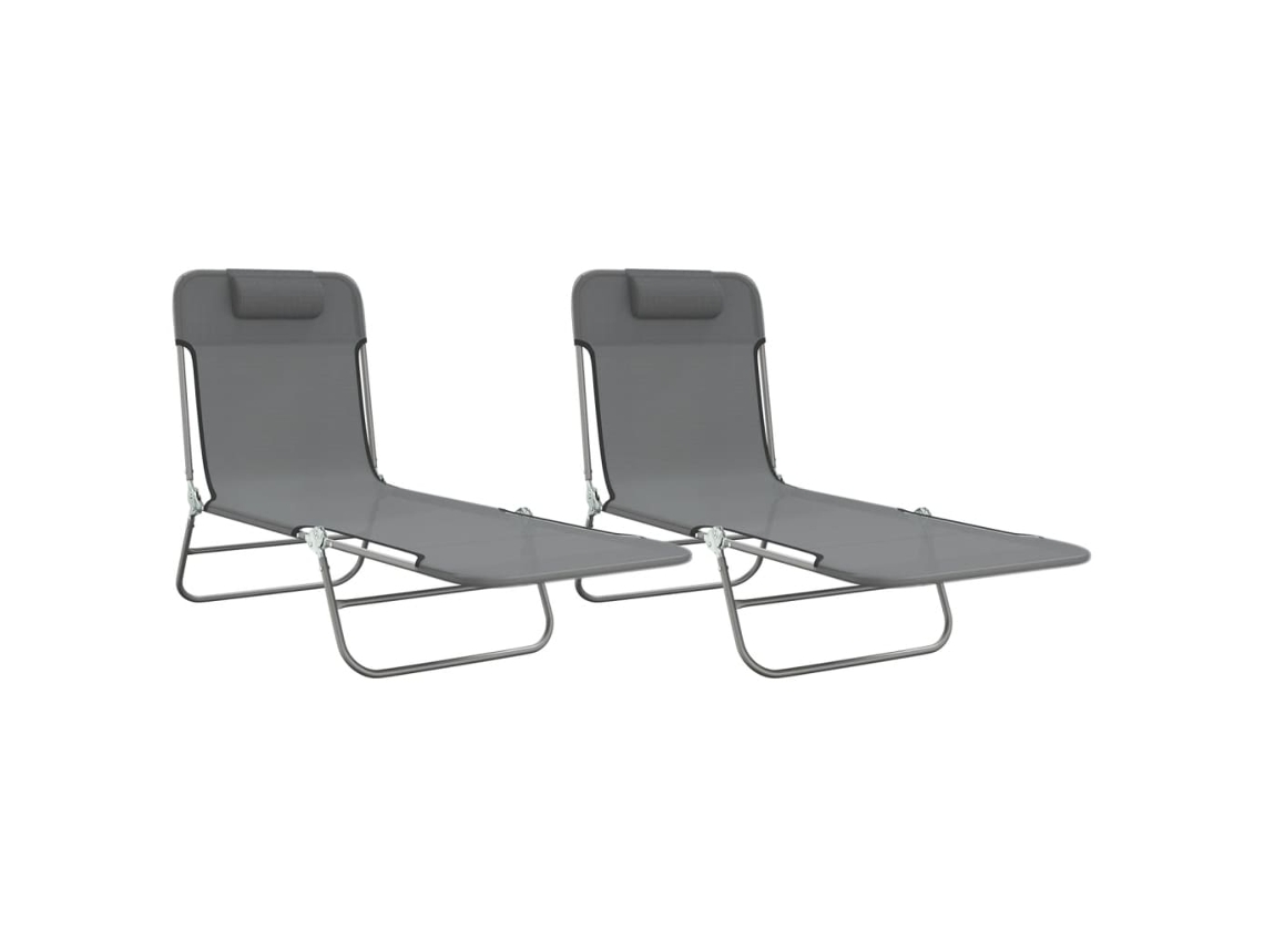 Maison Exclusive - Espreguiçadeiras Dobráveis 2 Pcs Textilene E Aço Cinzento