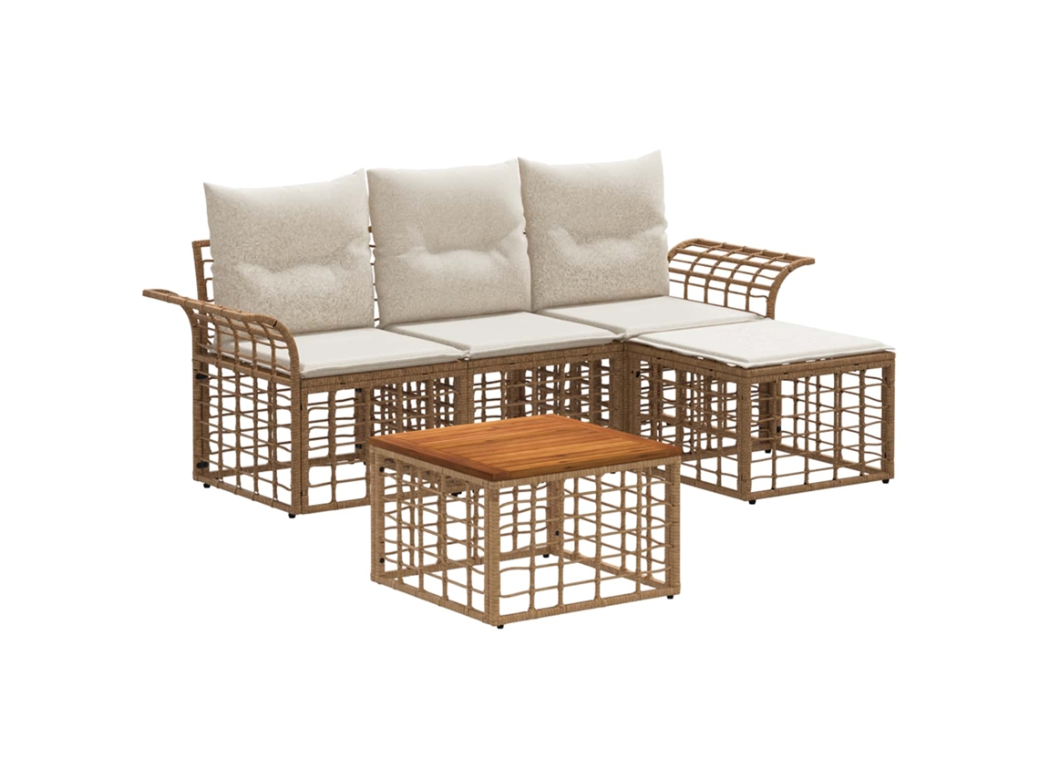 Vidaxl Conjunto de Sofás para Exterior 5 Pcs Natural e Branco Creme