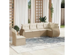 Vidaxl 6 Pcs Conjunto De Sofás P/ Jardim Com Almofadões Vime Pe Bege