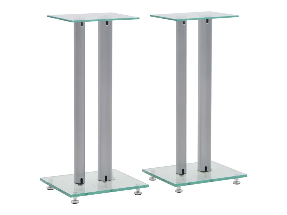 Vidaxl Suportes Colunas 2pcs Vidro Temperado Design 2 Pilares Prateado