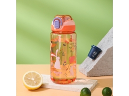 (laranja, 1 Unidade) Garrafa De Água Descartável De 600ml Com Desenho De Animal, Trava De Segurança E À Prova De Quedas.