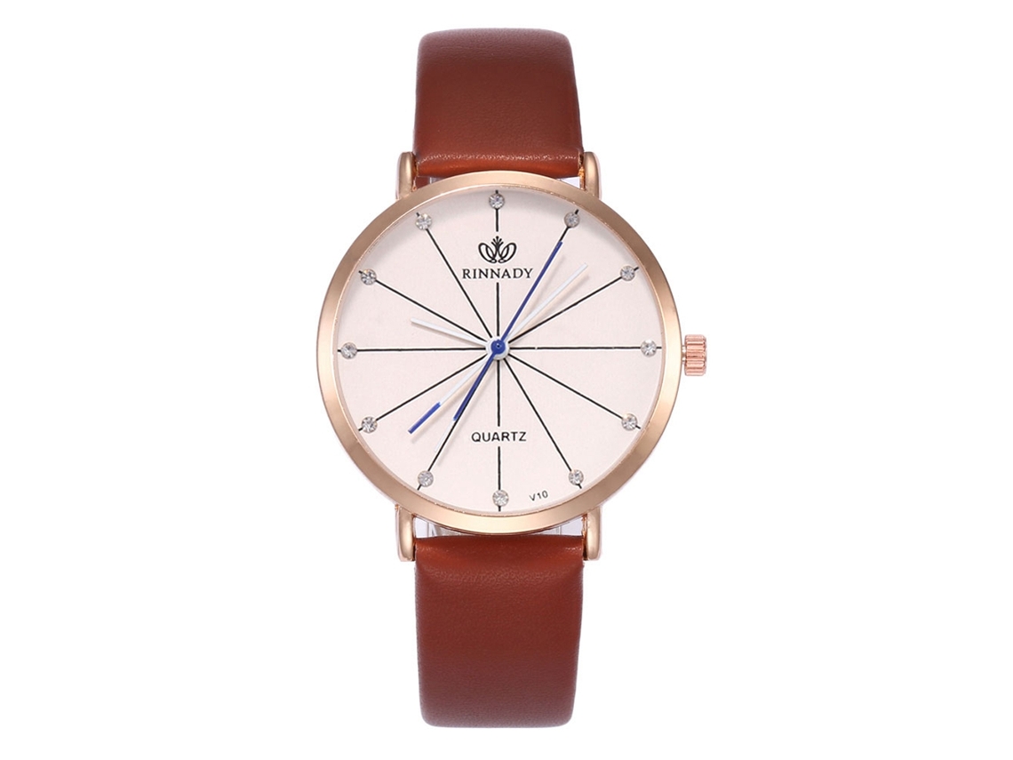 Relógio de casal casual com movimento de quartzo, pulseira de couro sintético, mostrador redondo simples e moderno, marrom.